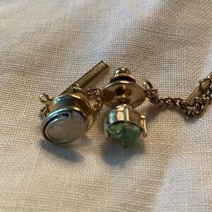 Pair Men’s Tie Tacks Gold Tone Aqua Stone